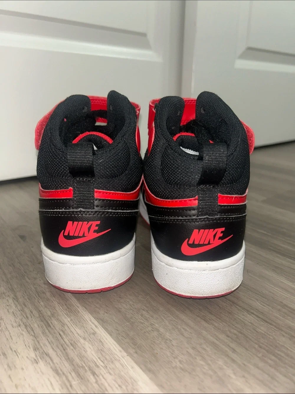 Nike Kids Red and Black High-Top Sneakers with Strap